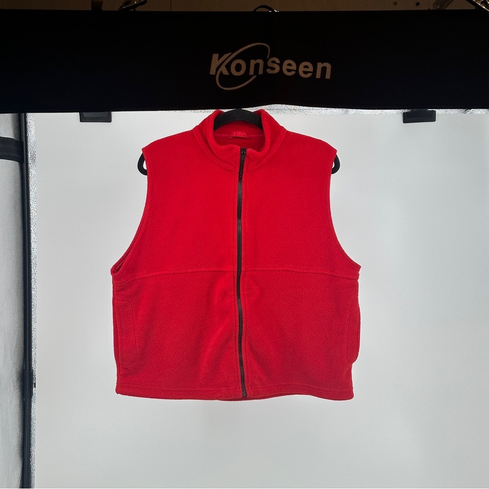 Vintage Red Fleece‎ Zip-Front Vest - Women’s Large Cozy Gorpcore